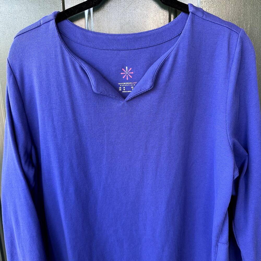 NEW Isaac Mizrahi QVC Essentials Ribbed Pima Cotton Top Sz M Catalina Blue - Picture 3 of 8